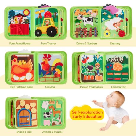Montessori Toddler Farm Book 10-Page Kids Sensory Play & Learn Book