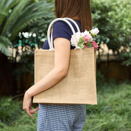 Jute Tote Bag Cotton Rope Handheld Picnic Travel Shopping Bag - 10Pcs
