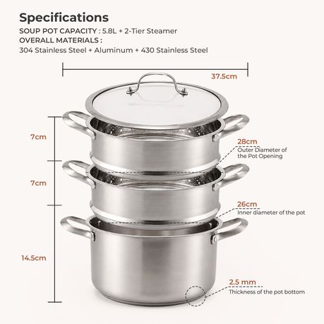 2-in-1 Stainless Steel Steamer & Soup Pot