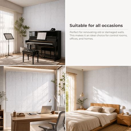 White Self-Adhesive Acoustic Felt Panels | 12-Pack | 30 × 30 cm