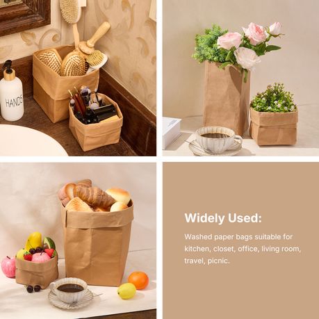 5Pc Washable Kraft Paper Storage Bags