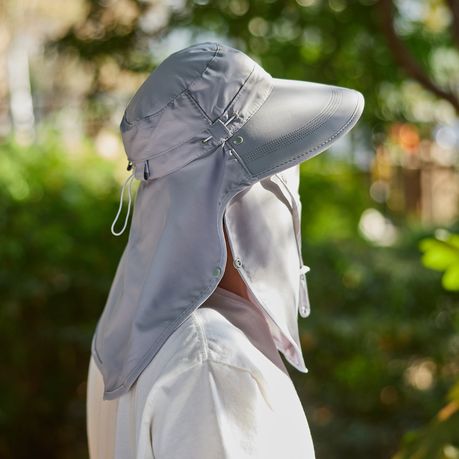 Sun Protection Hat with Neck Flap - Grey