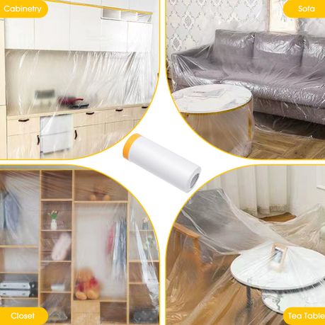 Masking Film Paint Cover Pre-Taped Plastic Drop Cloth - Furniture Protector Covers