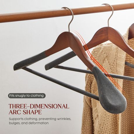 Wide Velvet Wood Hangers Nonslip Clothes Rack for Suit Coat Jacket - Dark brown