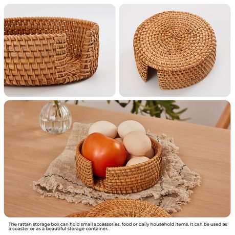 6Pc Boho Drink Coasters Handwoven Round Drink Mats