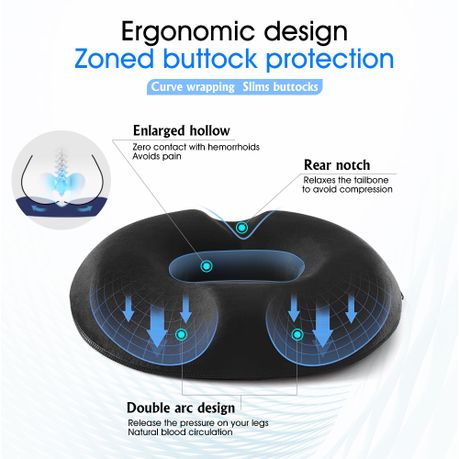 Ergonomic Memory Foam Donut Seat Cushion - Tailbone Pressure Relief