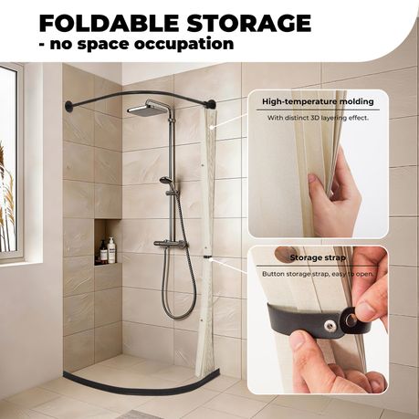 Chenshia Magnetic Folding Shower Curtain Kit No-drill & Waterproof Curtain