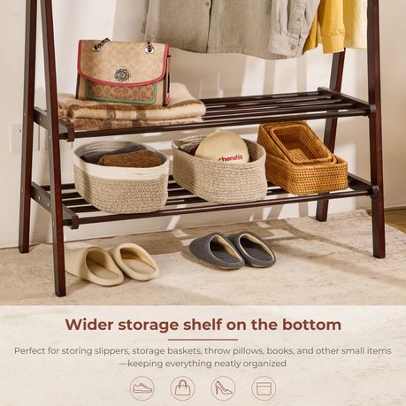 Solid Wood Freestanding Clothes Rack with Double Rail