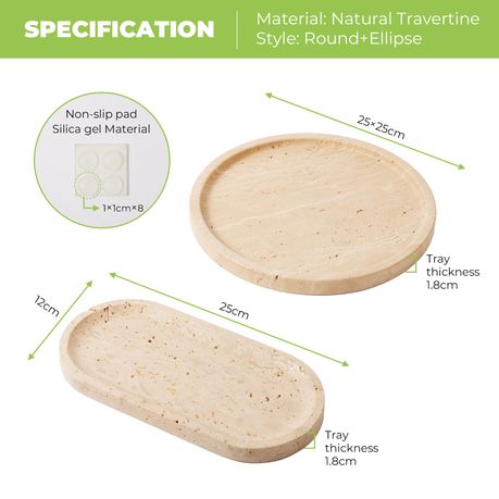 Travertine Tray Vanity Organizers - Round and Ellipse