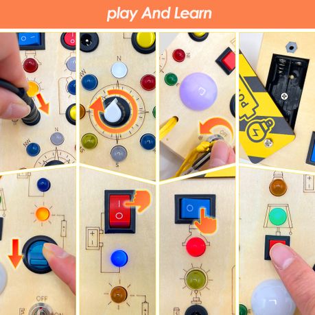 Montessori Busy Board LED Lights Wooden Switch Sensory Travel Toy