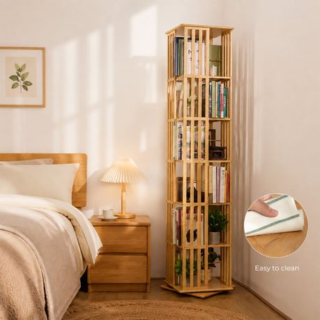 6-Tier 360° Rotating Bamboo Bookshelf