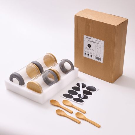 450ml Airtight Glass Jars with Bamboo Lids - 4 Pack