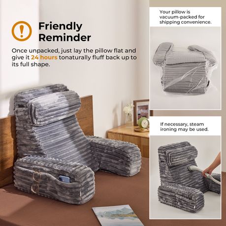 Ergonomic Bed Reading Pillow - Grey
