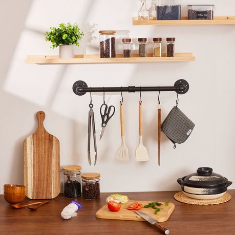 Wall Mounted Clothes Rail Industrial Black Iron Garment Rack - 2Pack