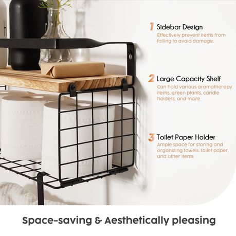 Chenshia Wall Mounted Towel Rack Floating Shelf Bathroom Organizer