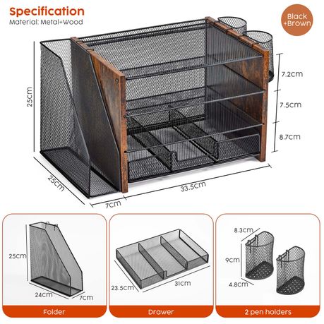 Metal Desk Counter Office Organiser Sliding Drawer Document Tray