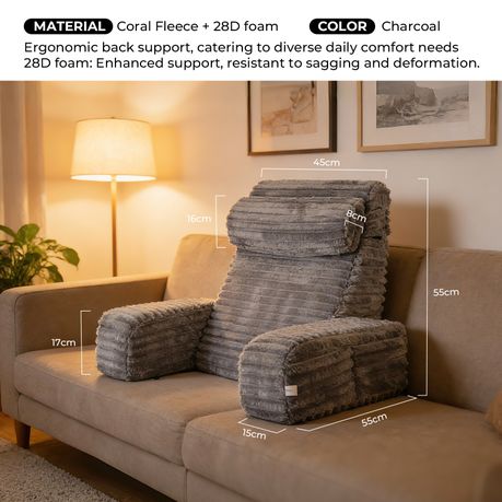 Ergonomic Bed Reading Pillow - Grey