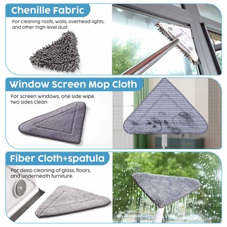 3-in1 Triangular Wall Mop Window Cleaning Kit - Squeegee Extension Pole