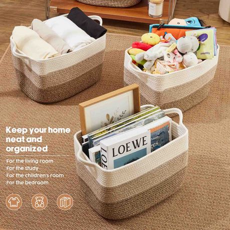 Chenshia 4Pc 19L Cotton Woven Storage Basket Cosmetic&Towel Organiser Bins