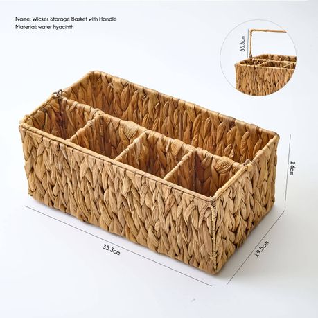 Chenshia 4-Compartment Hand-Woven Wicker Cutlery Holder Tabletop Organizer