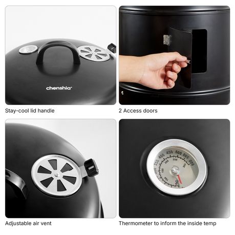3-in-1 Vertical Charcoal Braai & Smoker BBQ Grill with Thermometer