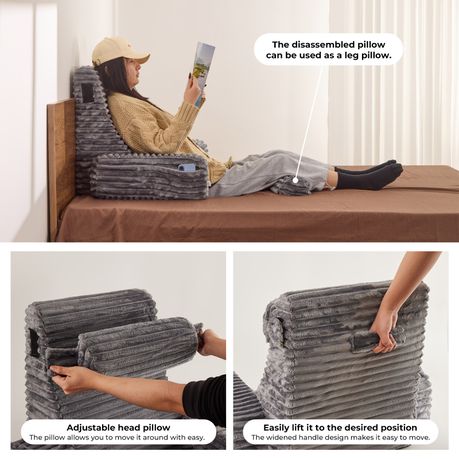 Ergonomic Bed Reading Pillow - Grey