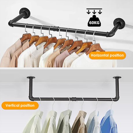 Wall-Mounted Industrial Pipe Clothes Rack | 92.5 cm (2-Pack)