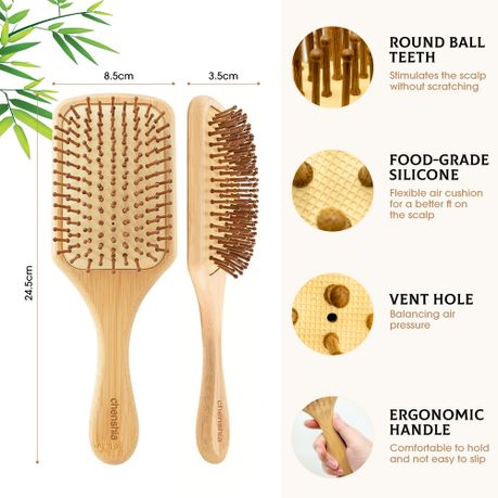 Bamboo Bristle Paddle Hairbrush - Firm Detangling & Scalp Massager