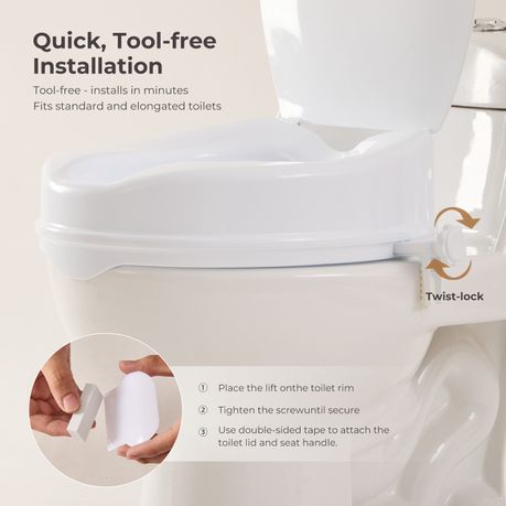 Raised Toilet Seat 10cm Elevated Riser Tool Free Bathroom Support