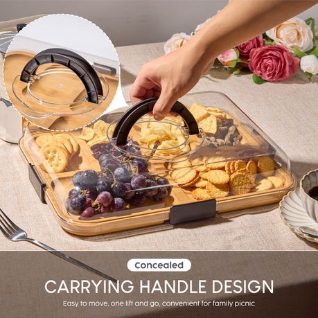 2-in-1 Bamboo Serving Tray & Cutting Board with Lid - Rectangle