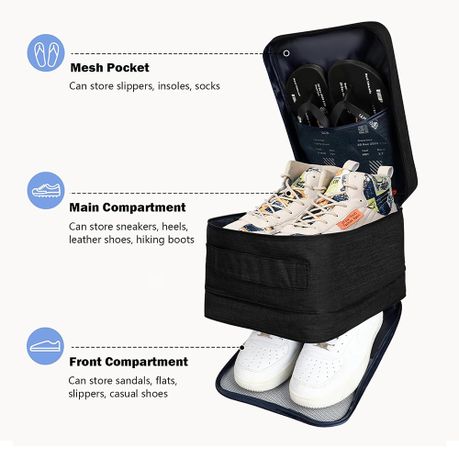 3-Layer Travel Shoe Organizer Bag - Black