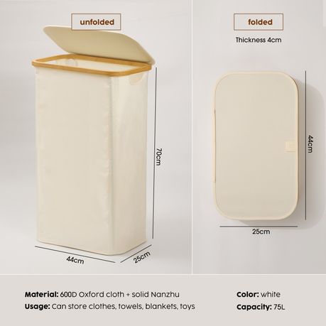 100L Collapsible Laundry Hamper with Lid & Removable Bag