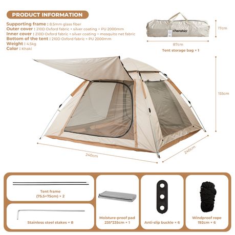 Chenshia 4 Person Camping Tent 210D Oxford Fabric Anti-Mosquito Pop-Up Tent