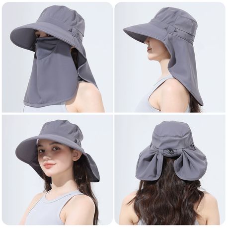 Sun Protection Hat with Neck Flap - Grey
