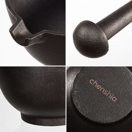 Cast Iron Mortar & Pestle with Lid Grinder Spice Mixing Tools 15cm