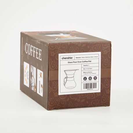 Chenshia 1L Glass Pour Over Coffee Maker Stainless Steel Filter & Wood Grip