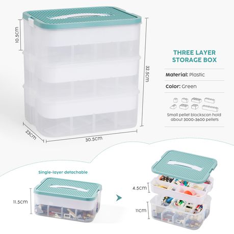 Building Block Organizer Box 3-Layer Stackable Toy Storage Bin Case