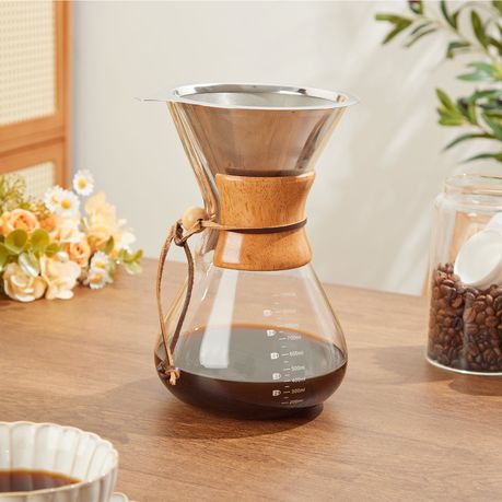 Chenshia 1L Glass Pour Over Coffee Maker Stainless Steel Filter & Wood Grip