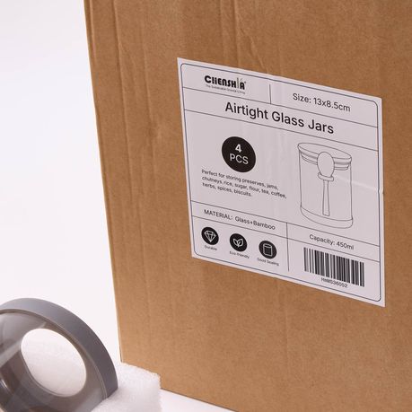 450ml Airtight Glass Jars with Bamboo Lids - 4 Pack