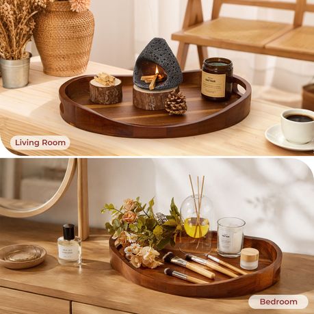 Oval Acacia Wood Serving Tray with Handles