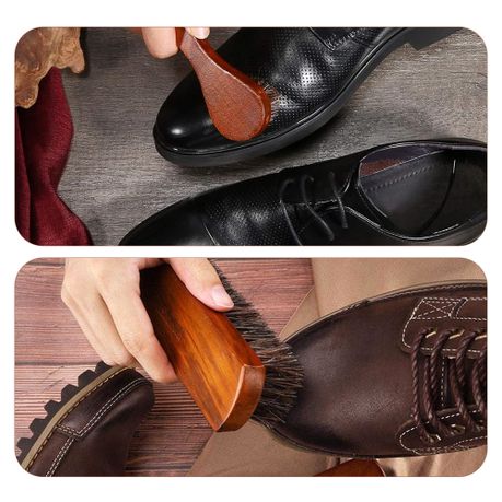 Horsehair Shoe Brush Set Suede Leather Shine Polish Cleaning Kit