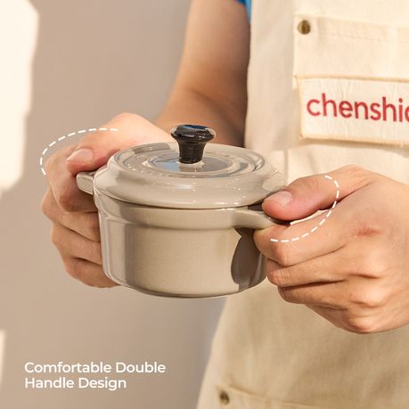 Grey Ceramic Ramekin Dishes with Lids Set - 220ml