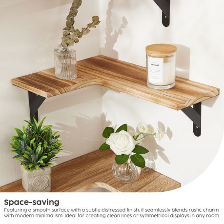 Wall Mounted Floating Corner Shelf Wooden Storage Rack Display Unit - 4 Pack