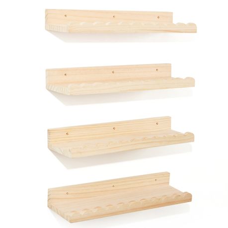 Wooden Wall-Mounted Floating Bookshelf - 4-Pack