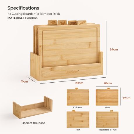 5-Piece Bamboo Chopping Board Set with Stand