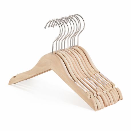 10Pc Wooden Kids Clothes Hangers with Anti-Slip Shoulder Grooves