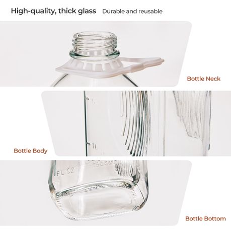 1.9L Glass Milk Bottles with Airtight Lids | 2-Pack