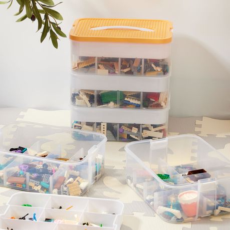 Building Block Organizer Box 3-Layer Stackable Toy Storage Bin Case