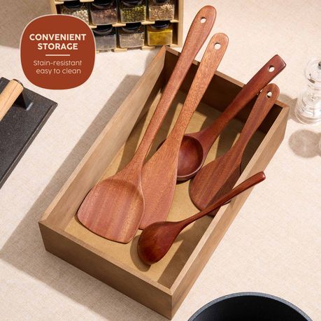 Ebony Wood Cutlery 5 Piece Set Cooking Utensils