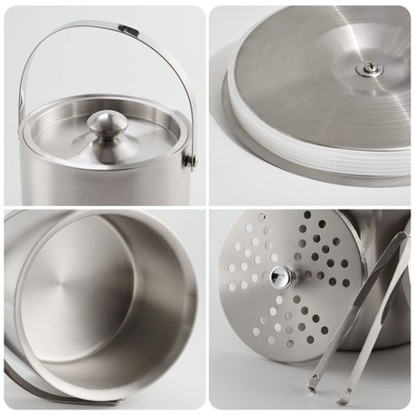 3L Stainless Steel Double Wall Ice Bucket with Lid, Tongs & Strainer